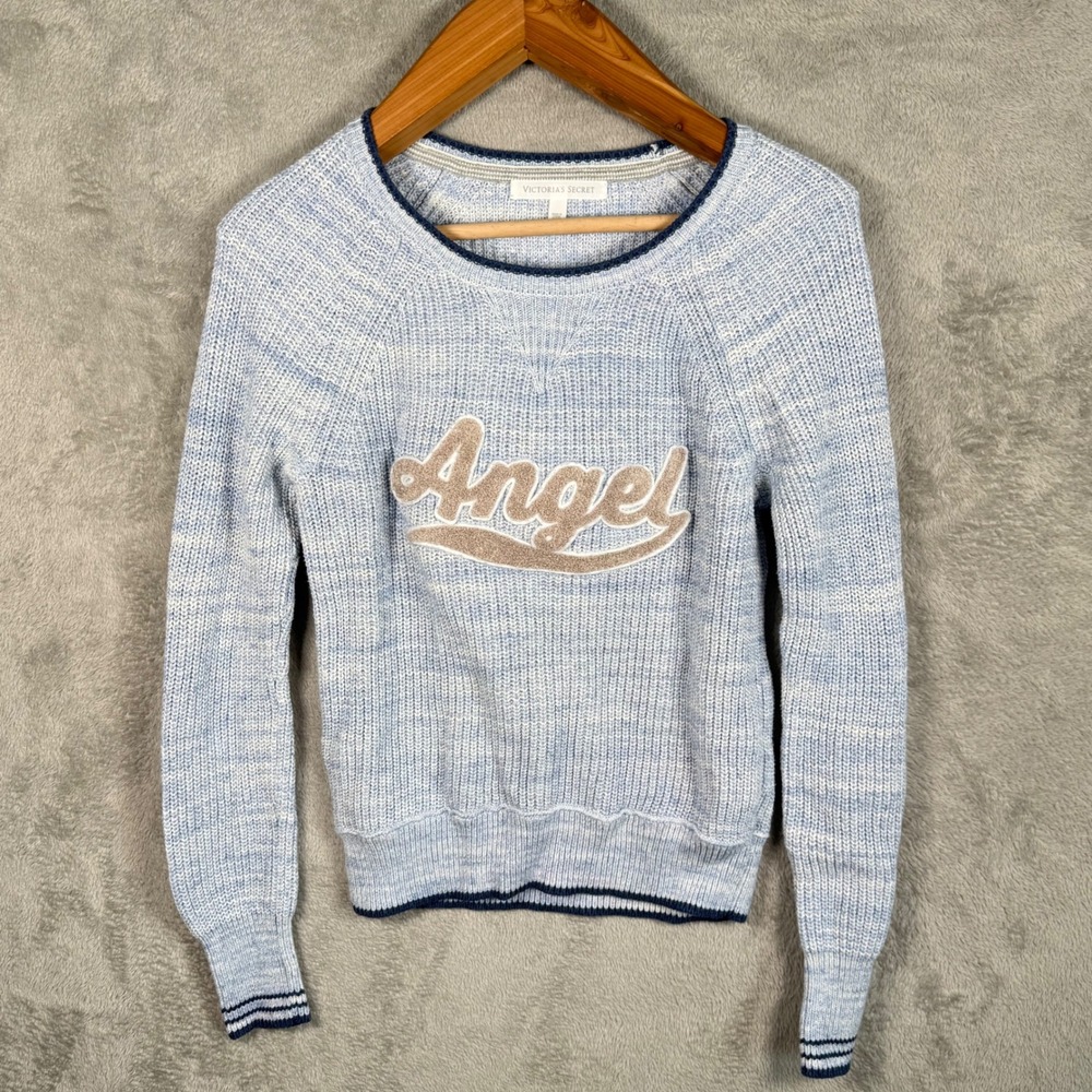 Victoria's Secret Sweater Women XS Blue Angel L/S Pullover Cotton Knit Marled